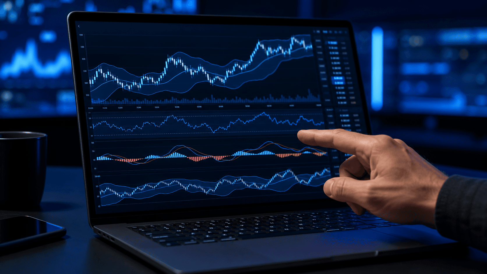 Ilustrasi artikel Get to know the RSI, MACD, and Bollinger Bands indicators for analysis on Stockity